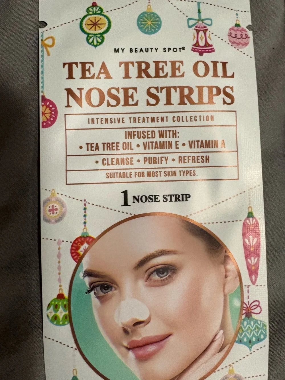Tea tree oil nose strips and gold gel eye masks